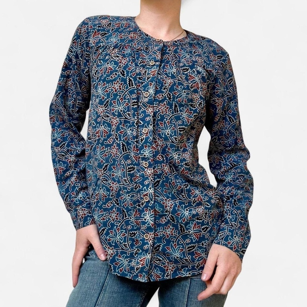 J. Jill Cotton batik floral print button down blouse